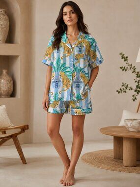 Hand Block Print Cotton Short Pajama Set: Floral Loungewear